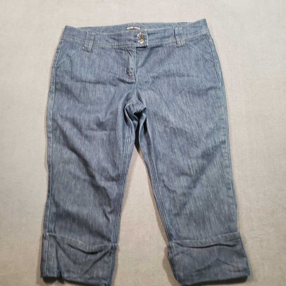 New York & Company‎ Capri Pants Womens 16 Blue Denim Cinch Back Stretch Cropped
